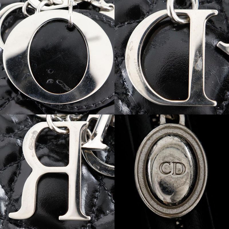 [dior] Christian Dior Lady Dior Medium Canage 2WAY Shoulder Enamel Black Ladies