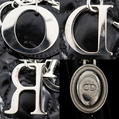 [dior] Christian Dior Lady Dior Medium Canage 2WAY Shoulder Enamel Black Ladies