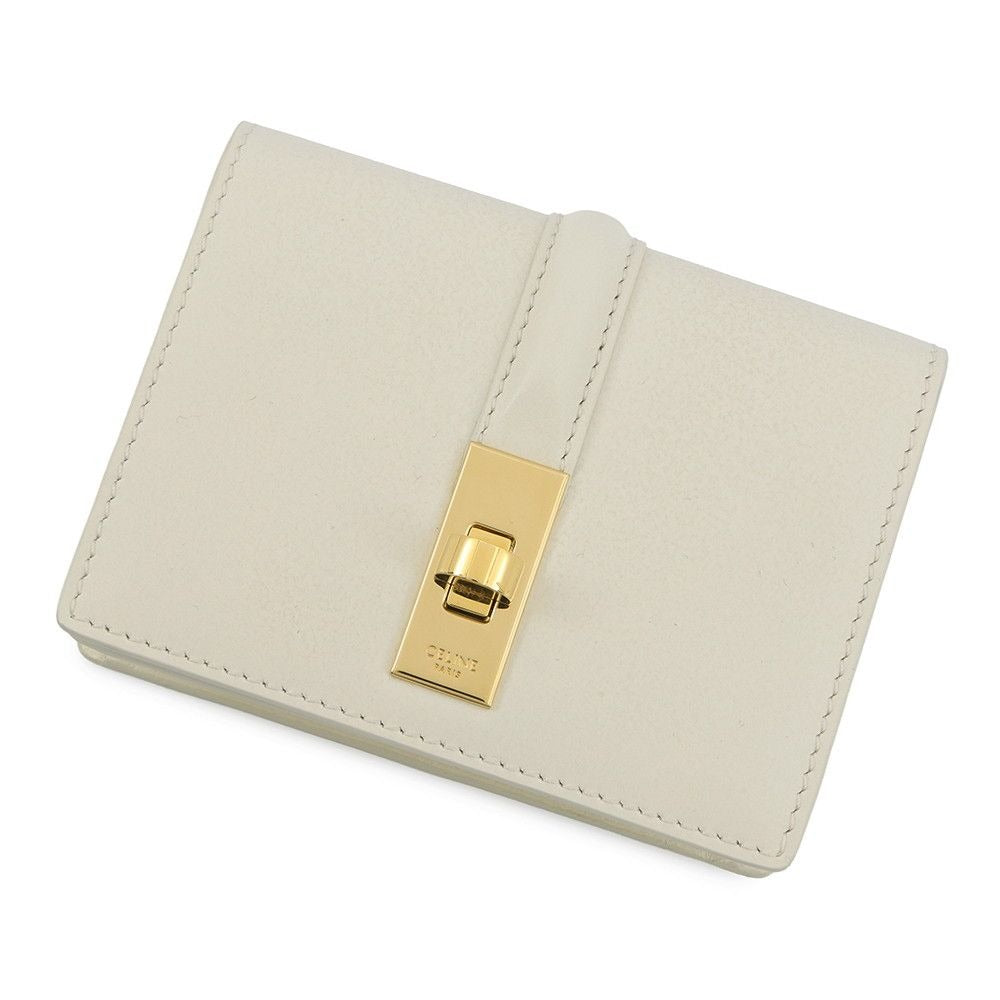 Celine Card Case with Flap Holder 16 Seeds Calf Leather White