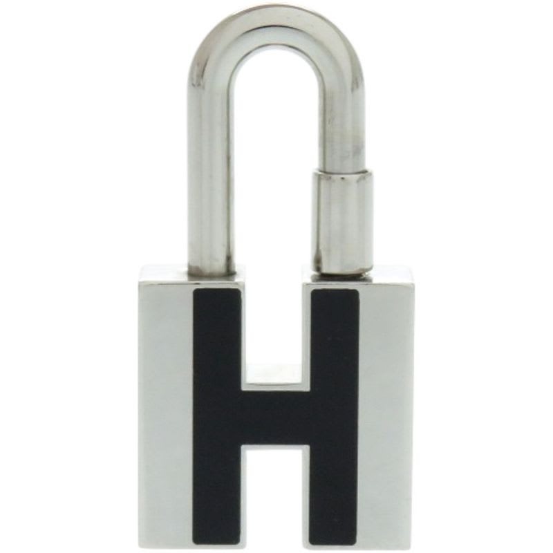 Hermes Charm Cadena H Motif Metal Silver Black Key Holder 1229