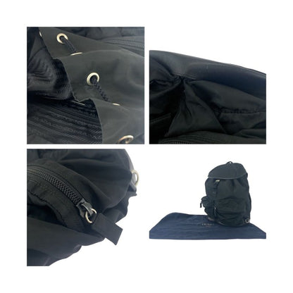 Prada Tessuto Triangle Logo Plate Black Silver Hardware Nylon Backpack Women