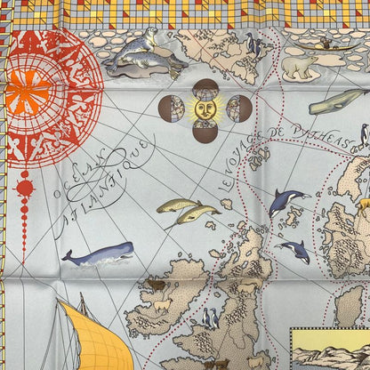 Hermes Carre 90 Le Voyage De Pytheas Scarf With Box Multicolor 100% Silk