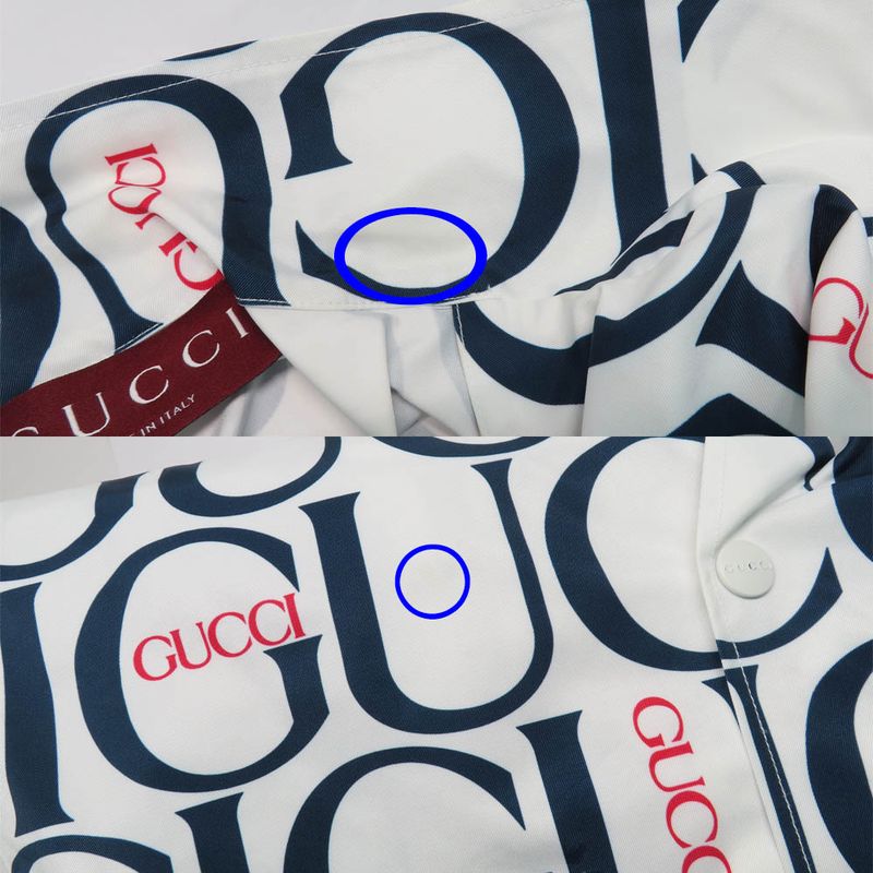 Gucci Maxi Gucci Print Fabric Shirt 790723 Short Sleeve 44 White Blue