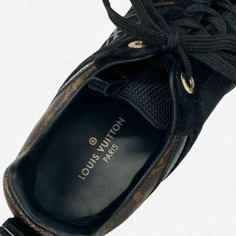 Louis Vuitton Run Away Line Monogram Sneakers Shoes Leather Fabric Suede Black