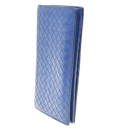 Bottega Veneta Long Wallet Intrecciato Fold Wallet Blue Leather 39kb006