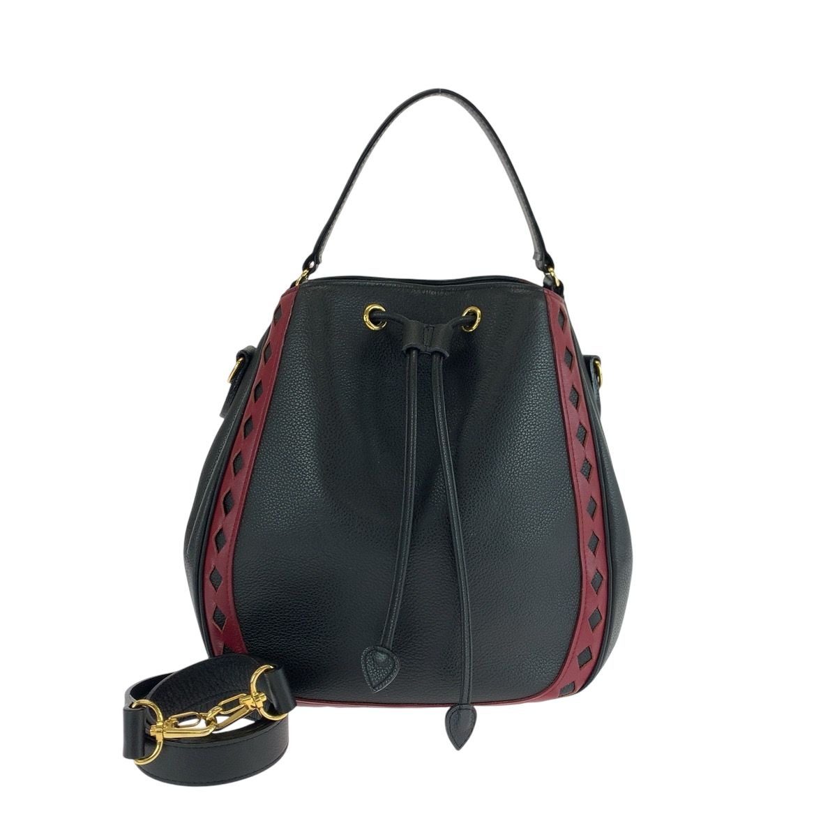 Saint Laurent Yves Vintage Diamond Cut Black Red Gold Leather Shoulder Bag