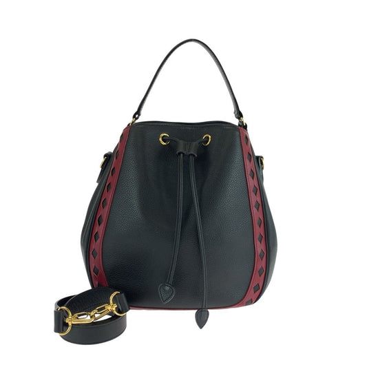 Saint Laurent Yves Vintage Diamond Cut Black Red Gold Leather Shoulder Bag