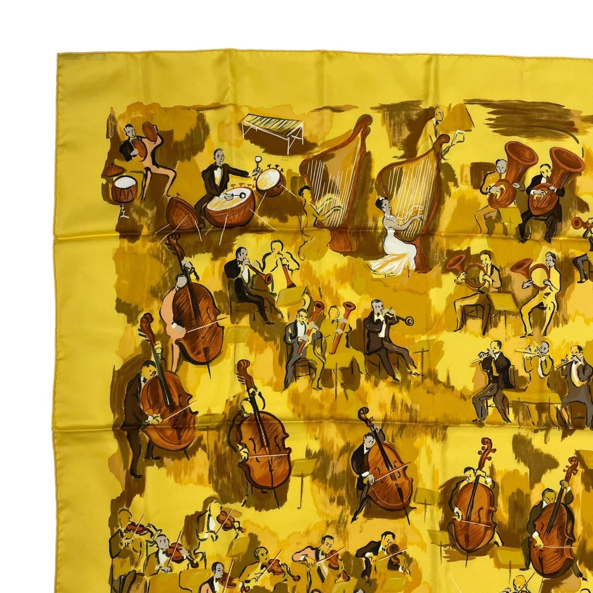 Hermes Carre 90 Concerto 100% Silk Scarf Yellow — view 2