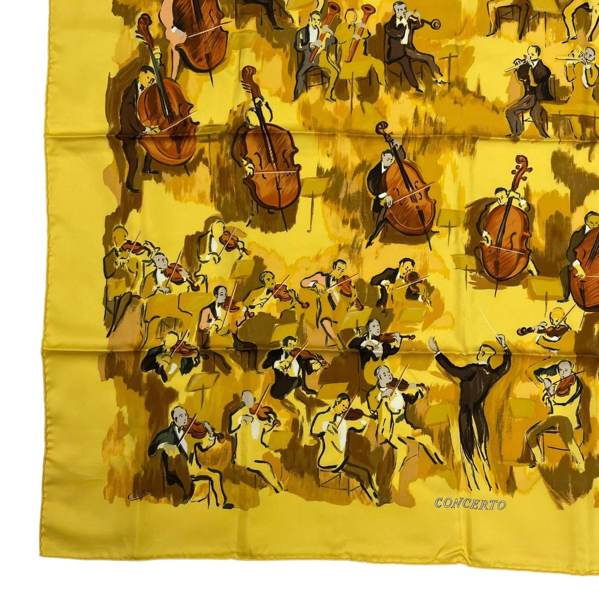Hermes Carre 90 Concerto 100% Silk Scarf Yellow — view 4