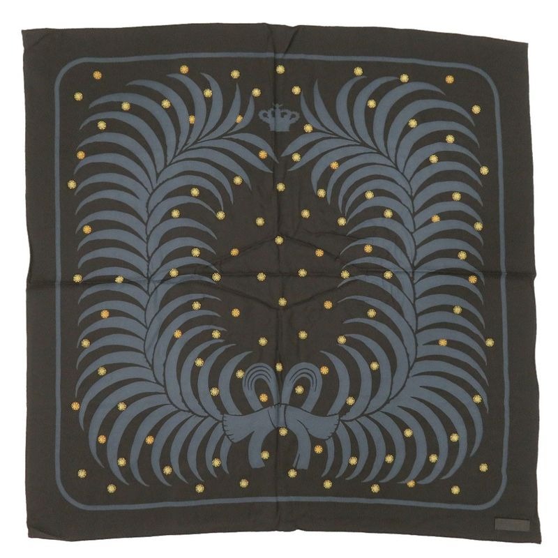 Hermes Carre 90 Silk Beaded Black Gold Leather Tag Scarf 1249