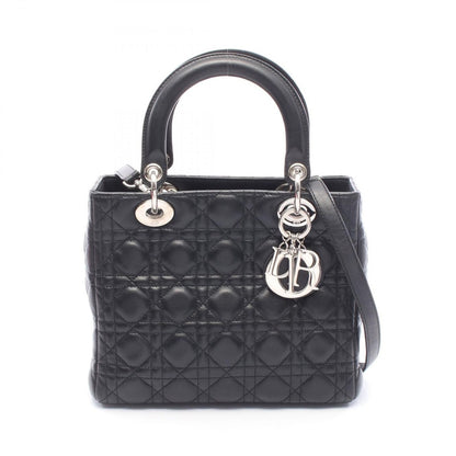 Dior Handbag Lady Cannage Black Leather 2-Way Tote