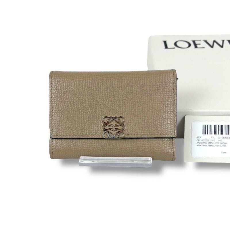 Loewe Anagram Trifold Wallet Pebble Grain Calf Sand Beige