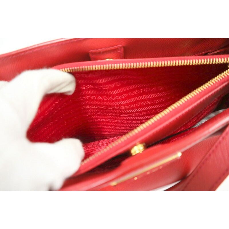 Prada 2-Way Shoulder Bag Saffiano Leather Red Gold — view 7