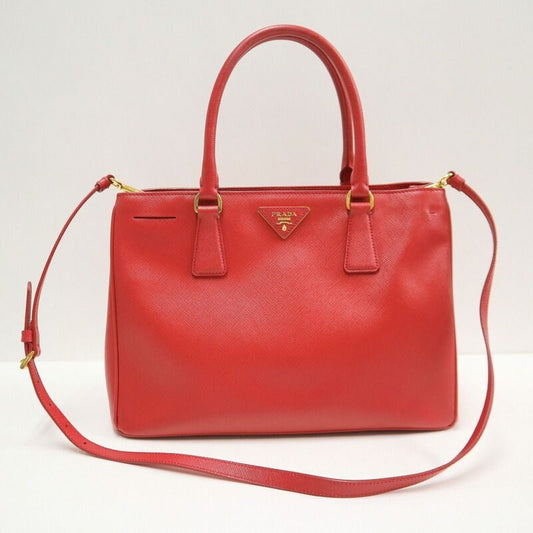 Prada 2-Way Shoulder Bag Saffiano Leather Red Gold
