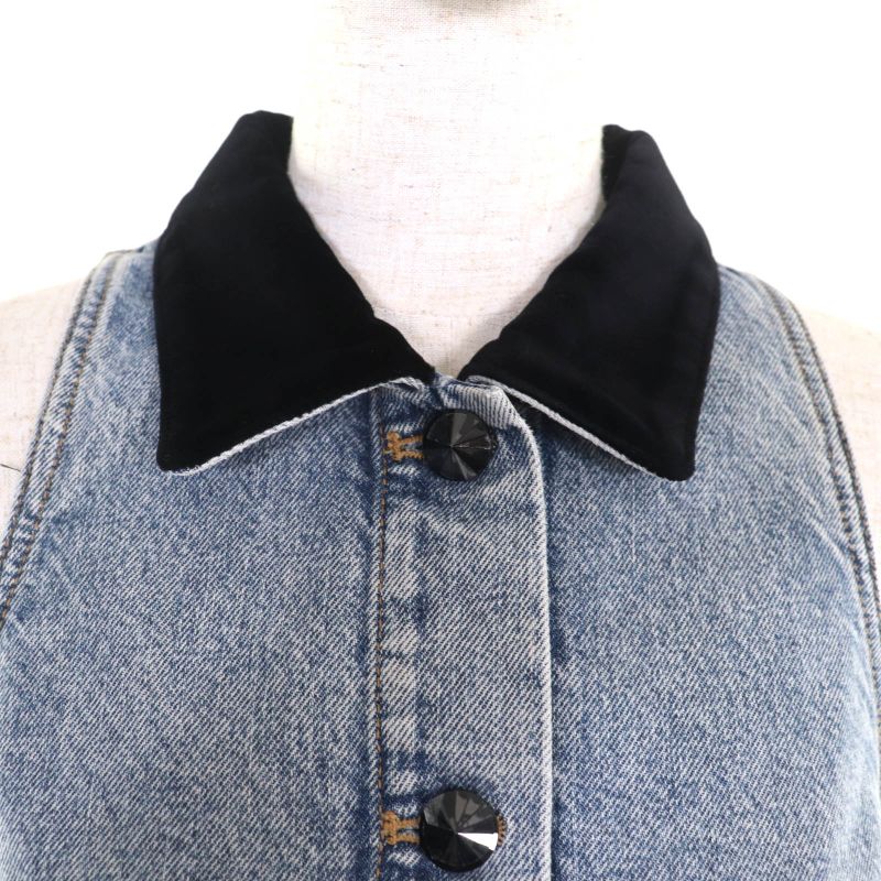 Louis Vuitton 24SS Rw241wj 100% Cotton Velvet Accent Denim Dress Indigo 38 Made