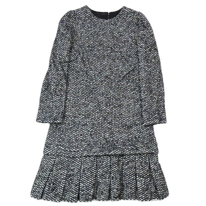 Dolce & Gabbana Tweed Dress Long Sleeve Half Knee Length Pleated Skirt 38 Black