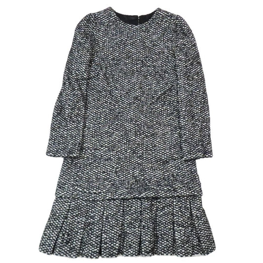 Dolce & Gabbana Tweed Dress Long Sleeve Half Knee Length Pleated Skirt 38 Black