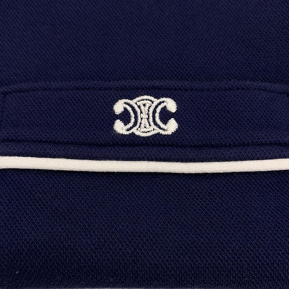 Celine - Triomphe Logo Slit Open Collar Shirt - M - Navy - Women's