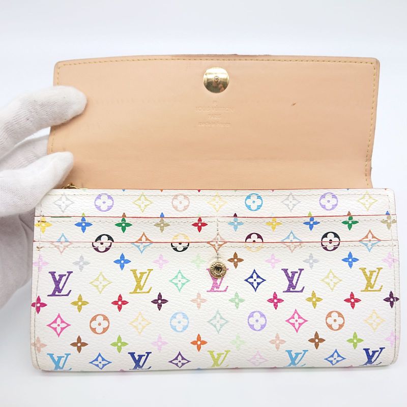 Louis Vuitton Sarah Bron Multicolor Beige Long Wallet Foldable Wallet Box/storag