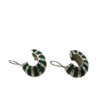 Tiffany & Co Hoop Stripe Earrings 925 Silver Green 0999 Green Tiffany & Co