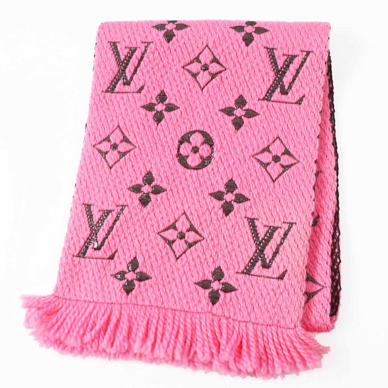Louis Vuitton M76070 Echarpe Logomania Shine Wool Silk Rose Pop Fringed