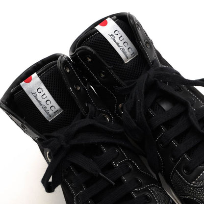 Gucci Shoes Sneakers Shoes High Cut Men Cotton Canvas Leather Black 254918