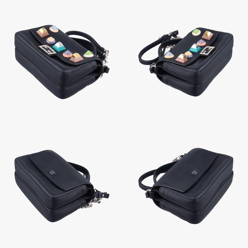 Fendi Micro Monster Double Baguette Black And Multicolor Leather 8m0371