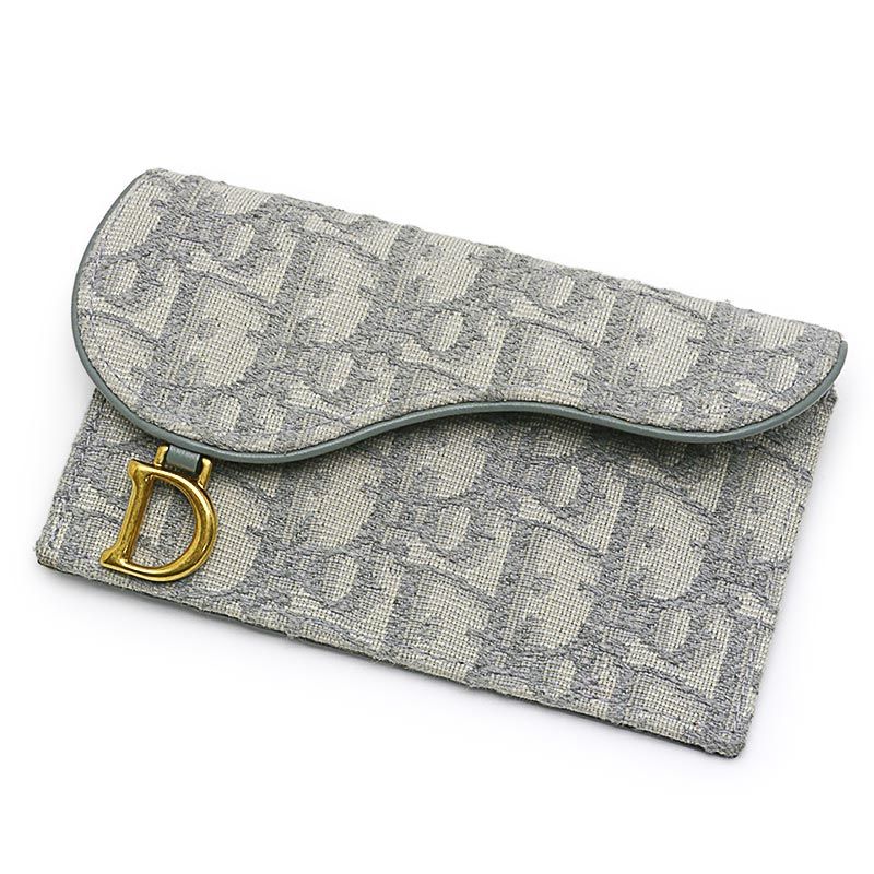 Dior Saddle Zip Card Holder Oblique Jacquard Gray