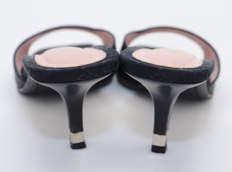 Louis Vuitton Monogram Satin Mule Sandals Women's 37 Ma1020 Black Made In Italy