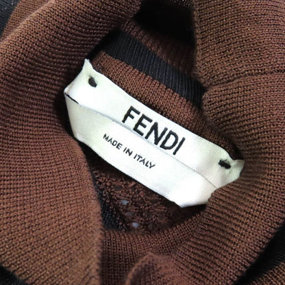 Fendi Fzy923 55% Silk Pecan High Neck Sheer Mesh Design Long Sleeve Top Brown