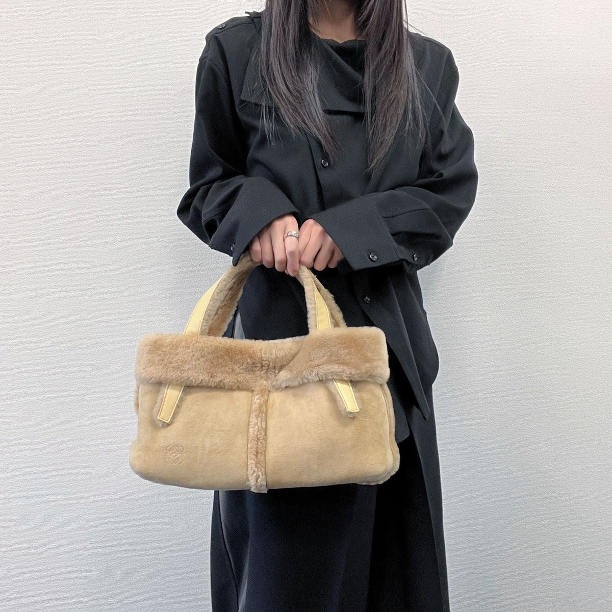 Loewe Anagram Handbag Beige Mouton Suede Vintage