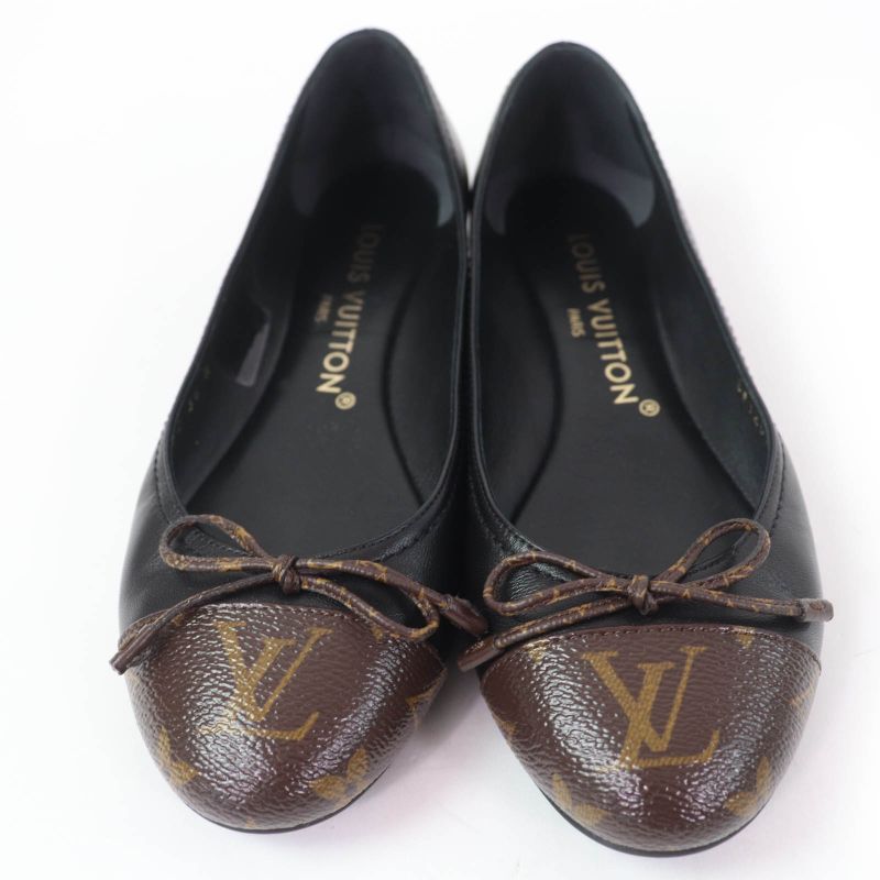 Louis Vuitton 2022 Popi Line Monogram Leather Ballet Shoes Black 36 Storage