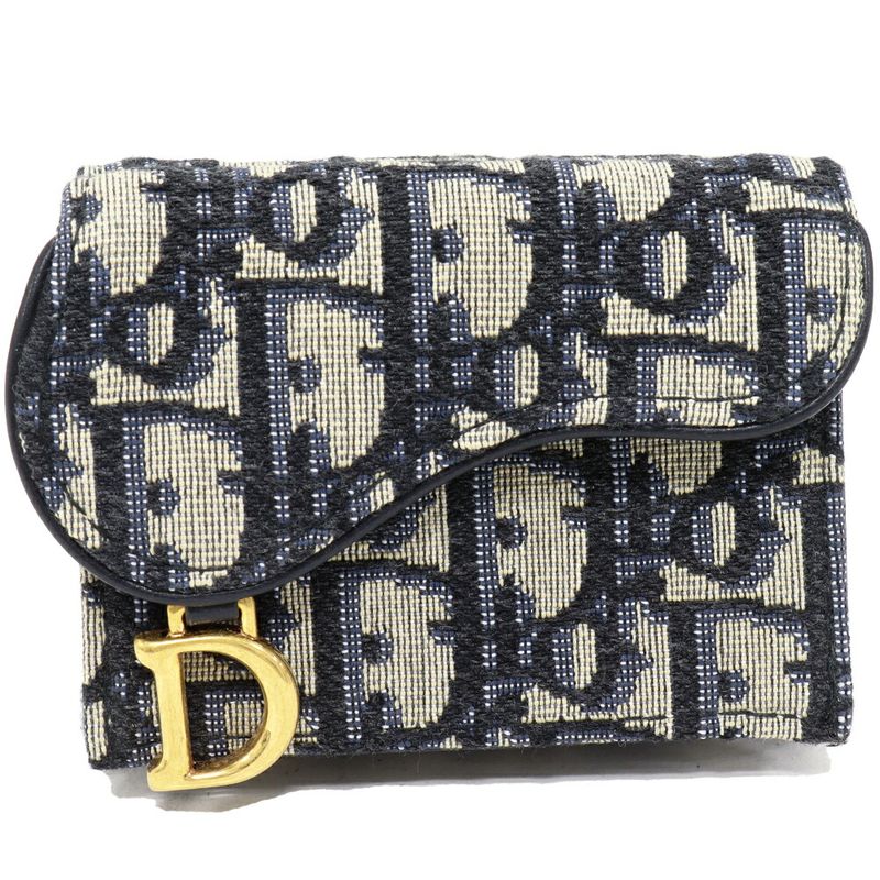 Dior Trifold Wallet With Coin Purse Oblique Saddle Compact Wallet Canvas X Calf