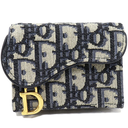 Dior Trifold Wallet With Coin Purse Oblique Saddle Compact Wallet Canvas X Calf
