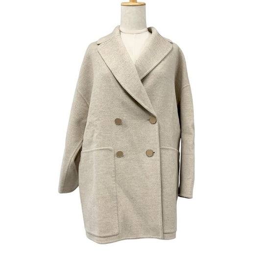 Hermes Outer Cashmere Beige Coat Serie Button