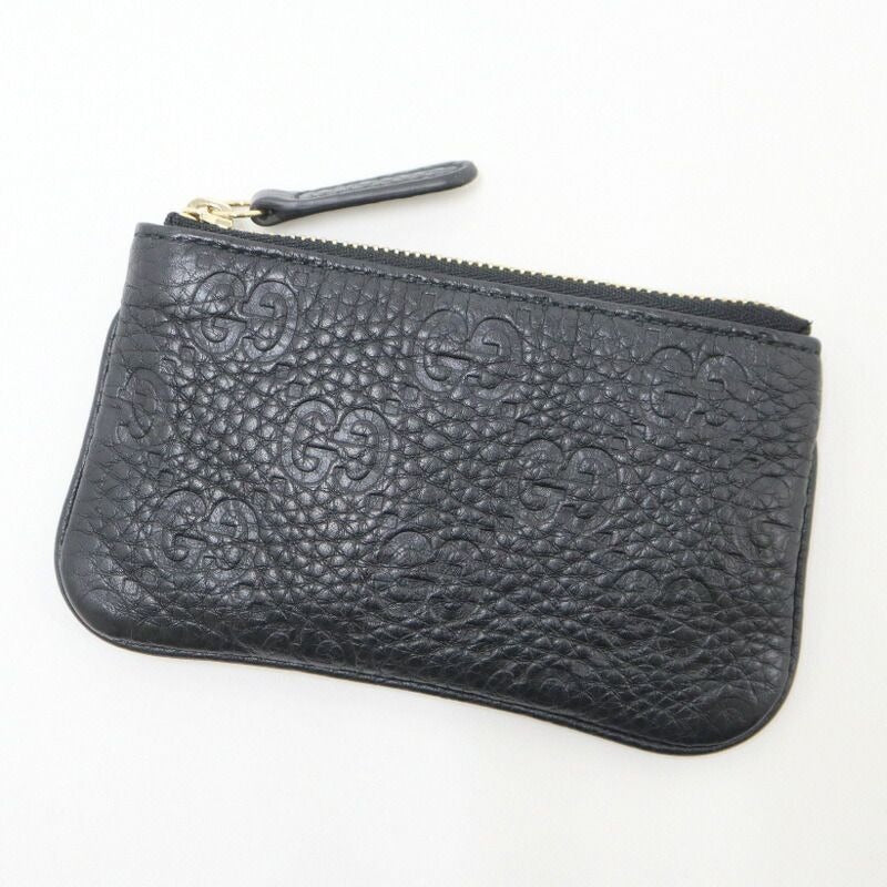Gucci Coin Case GG Emblem Grain Leather Black