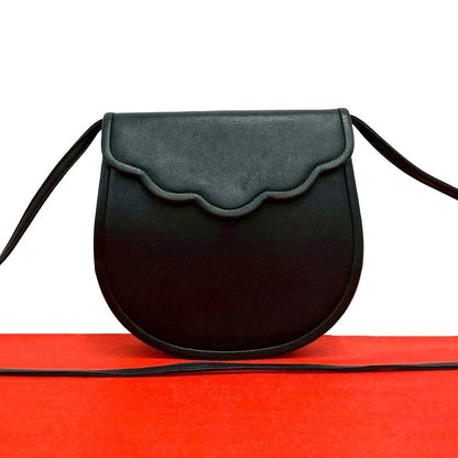 Saint Laurent Yves Vintage Leather Scallop Shoulder Bag Black