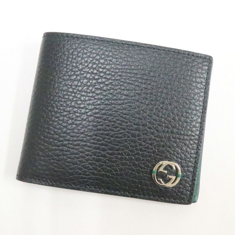 Gucci Interlocking G-bifold Compact Wallet Black Green Leather