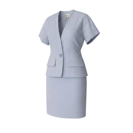Dior Miss Skirt Set Short Sleeve Jacket Tight Border M Blue White Cotton