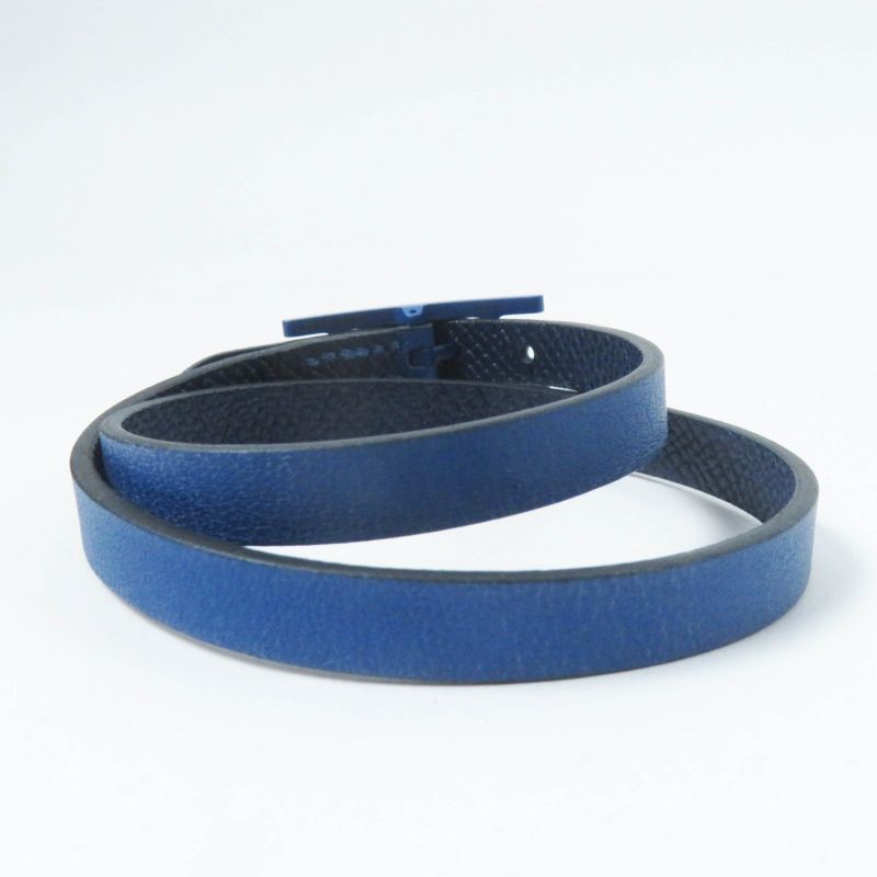 Hermes Be Api Dubretour Blue Hardware Bracelet Leather Navy T4 With Box And