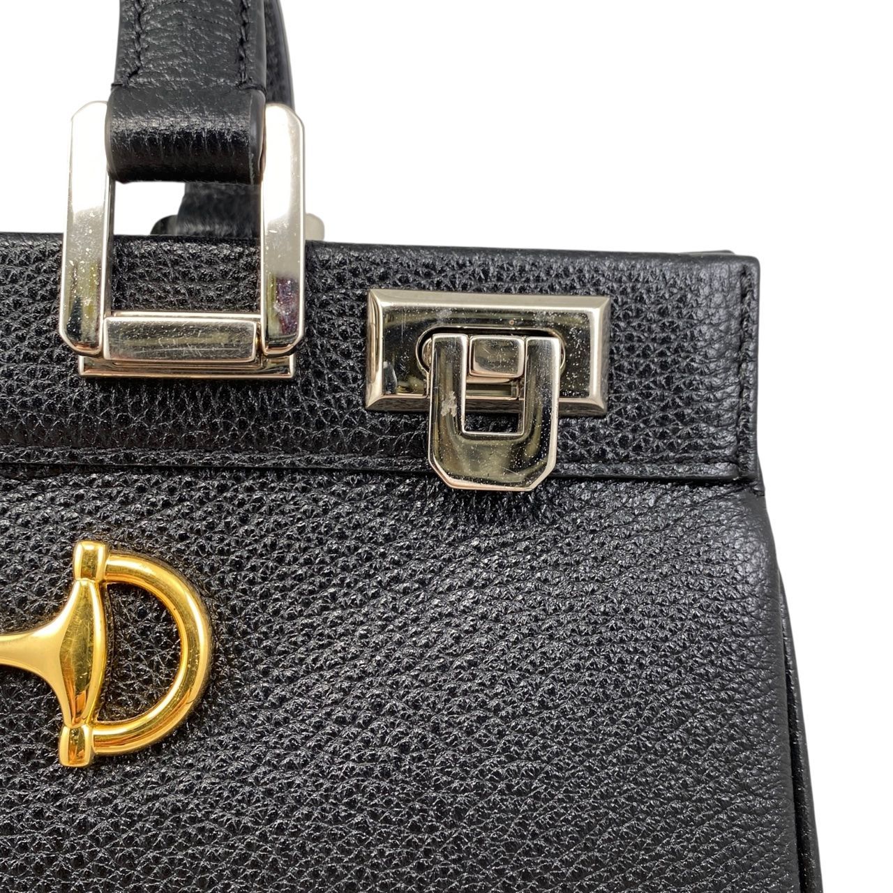 Gucci Handbag Zumi Small Top Handle Bag 569712 Leather Logo Black Silver