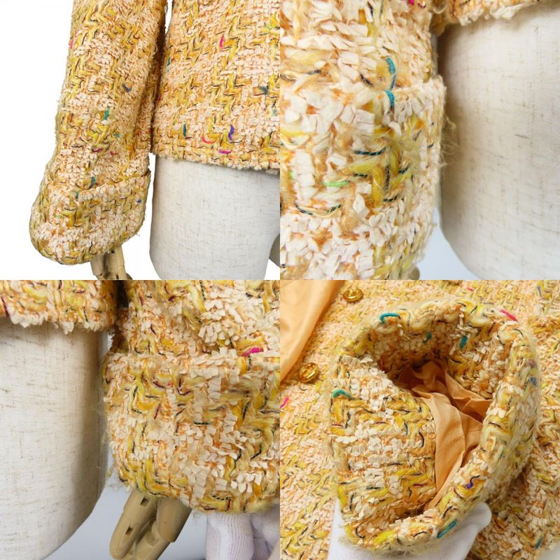 Chanel Tailored Jacket 38 Wool Nylon Acrylic Orange Multicolor Tweed Apparel