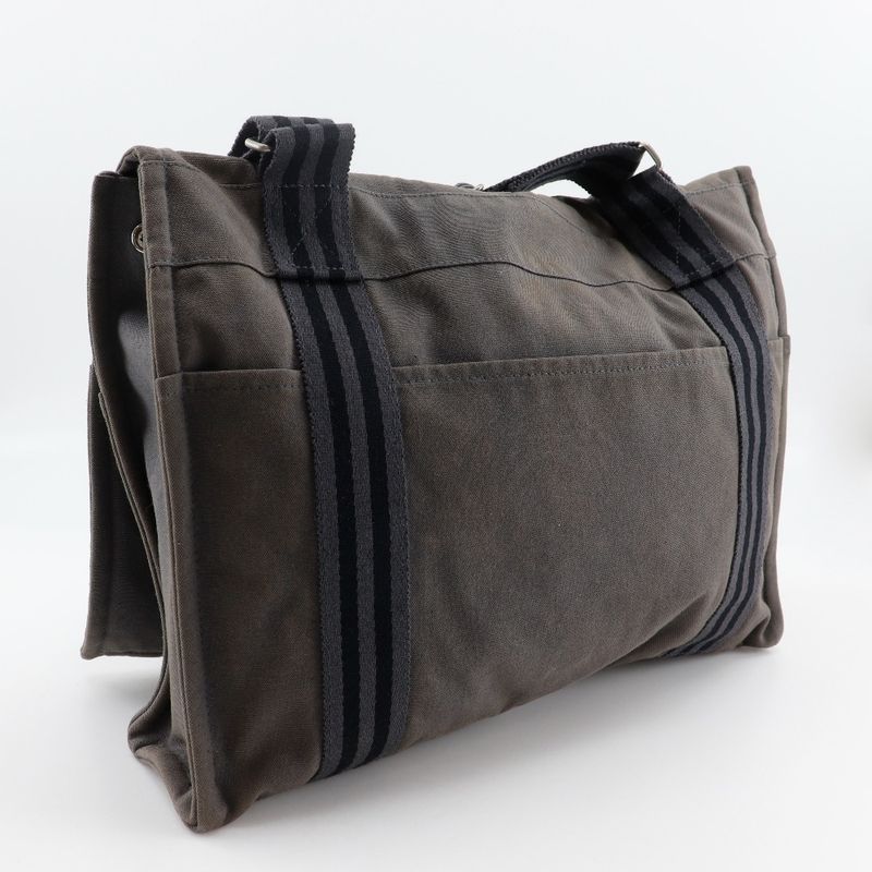 Hermes Fourre Tout Bassas MM Cotton Canvas Gray Unisex Shoulder Bag
