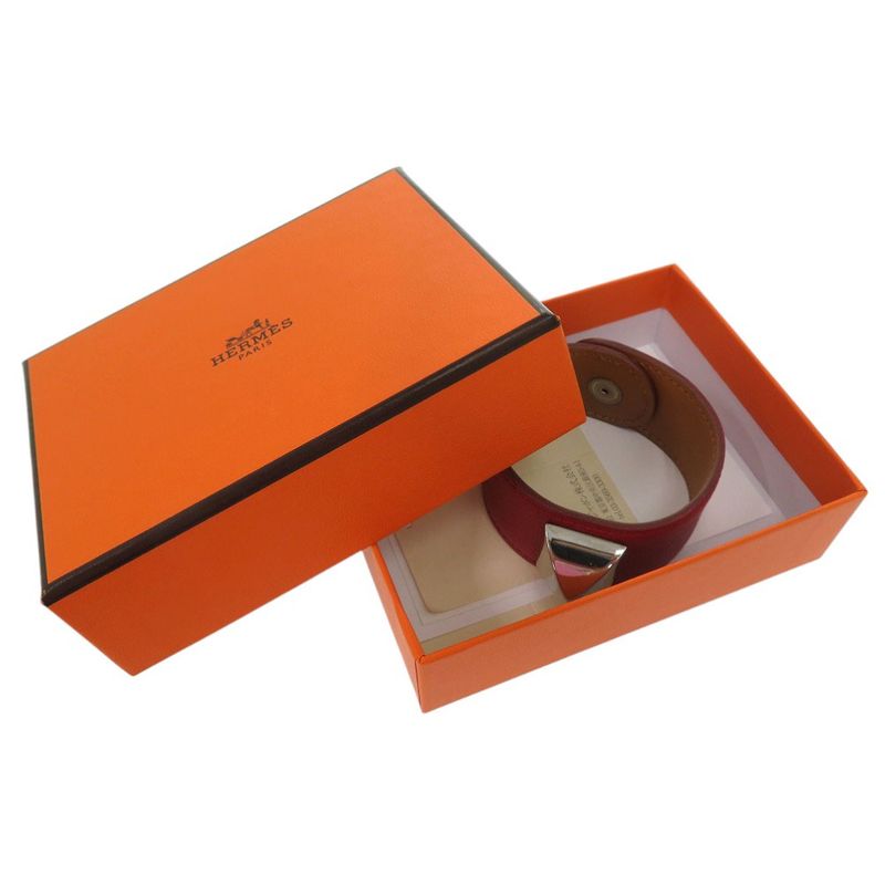 Hermes Medor Bangle Leather Metal Red Engraved D 0564 Hermes