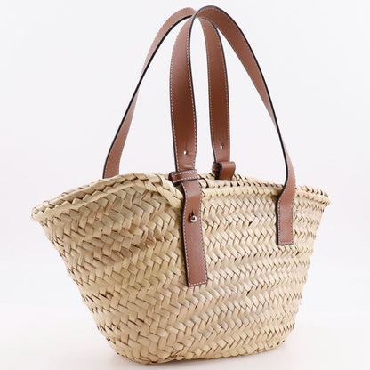 Loewe Basket Bag Small Basket Bag Raffia And Leather Brown Women Tote Bag