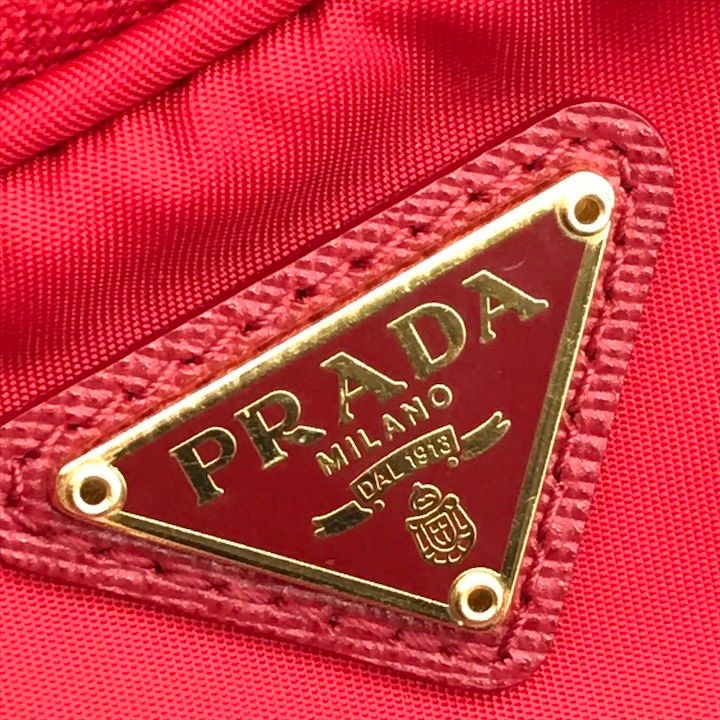Prada Triangle Logo Nylon Mini 2-Way Pouch Shoulder Bag Red