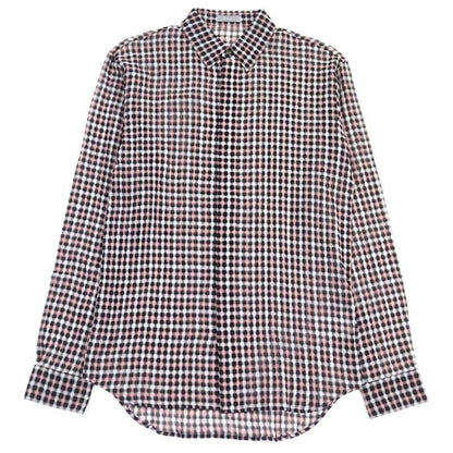 Dior Homme 293 C516 A5571 100% Cotton Logo Button Plaid Long Sleeve Shirt Pink