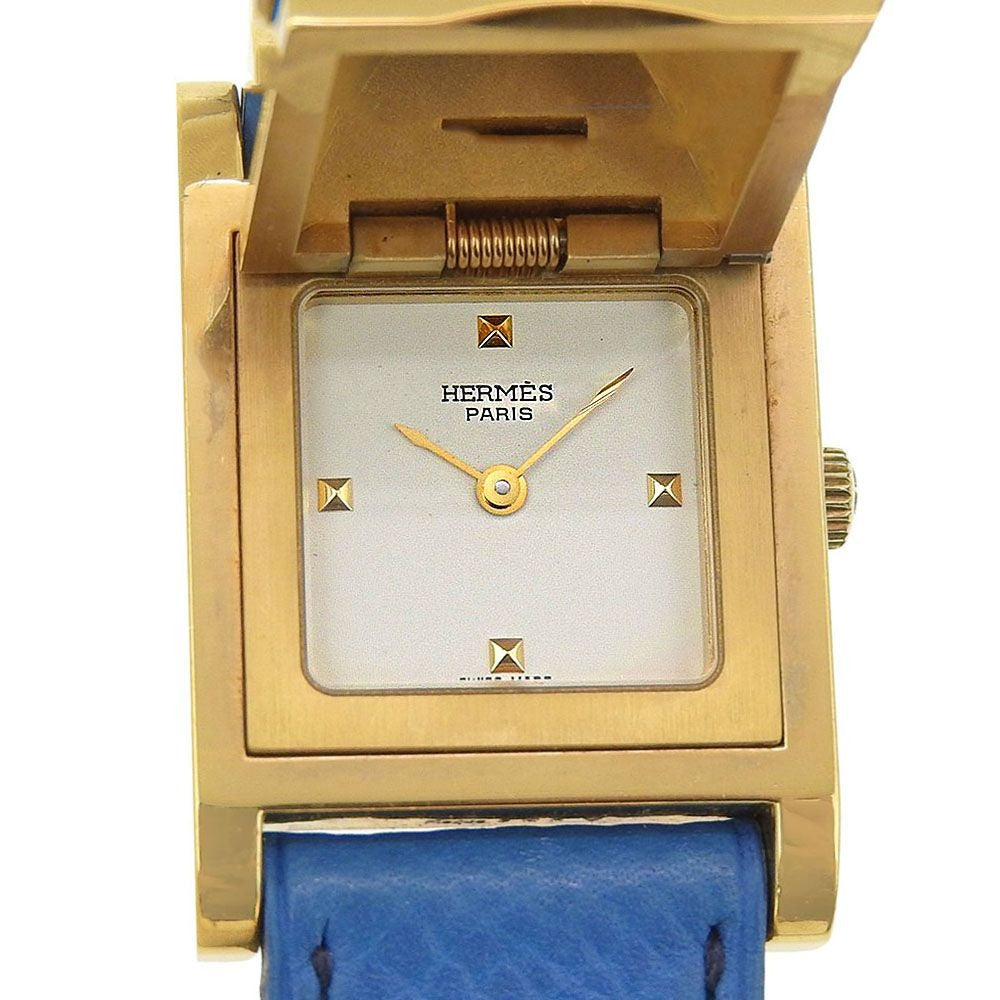 Hermes Medallion Gold Plated Leather Quartz Analog Display White Dial
