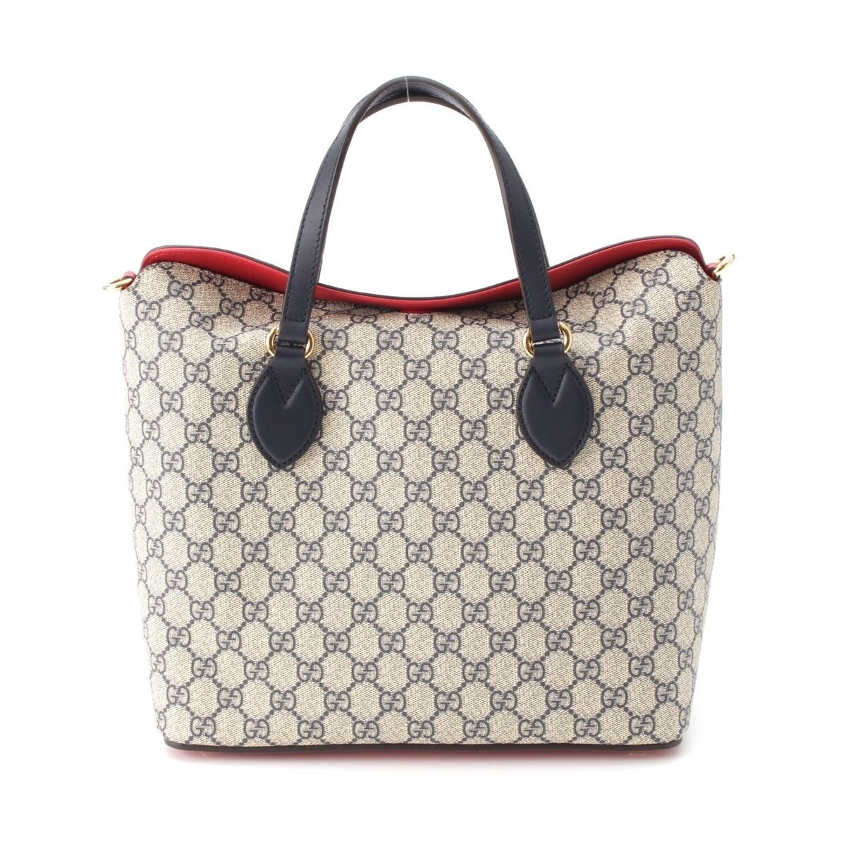 Gucci GG Supreme 2-Way Handbag Navy Beige Red