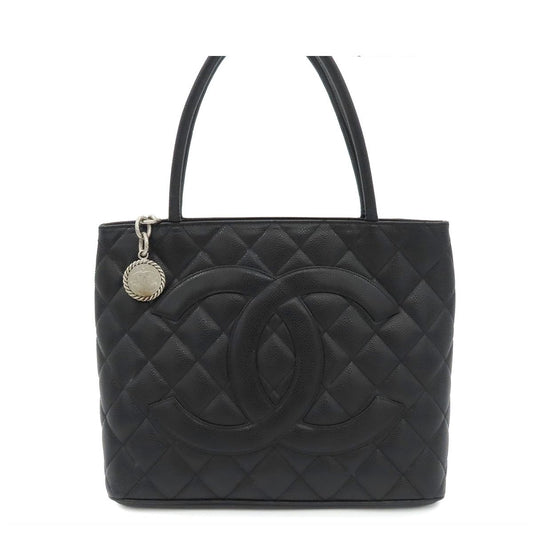Chanel Reissue Tote Bag Black Silver Caviar Leather Quilted CC Logo Vintage